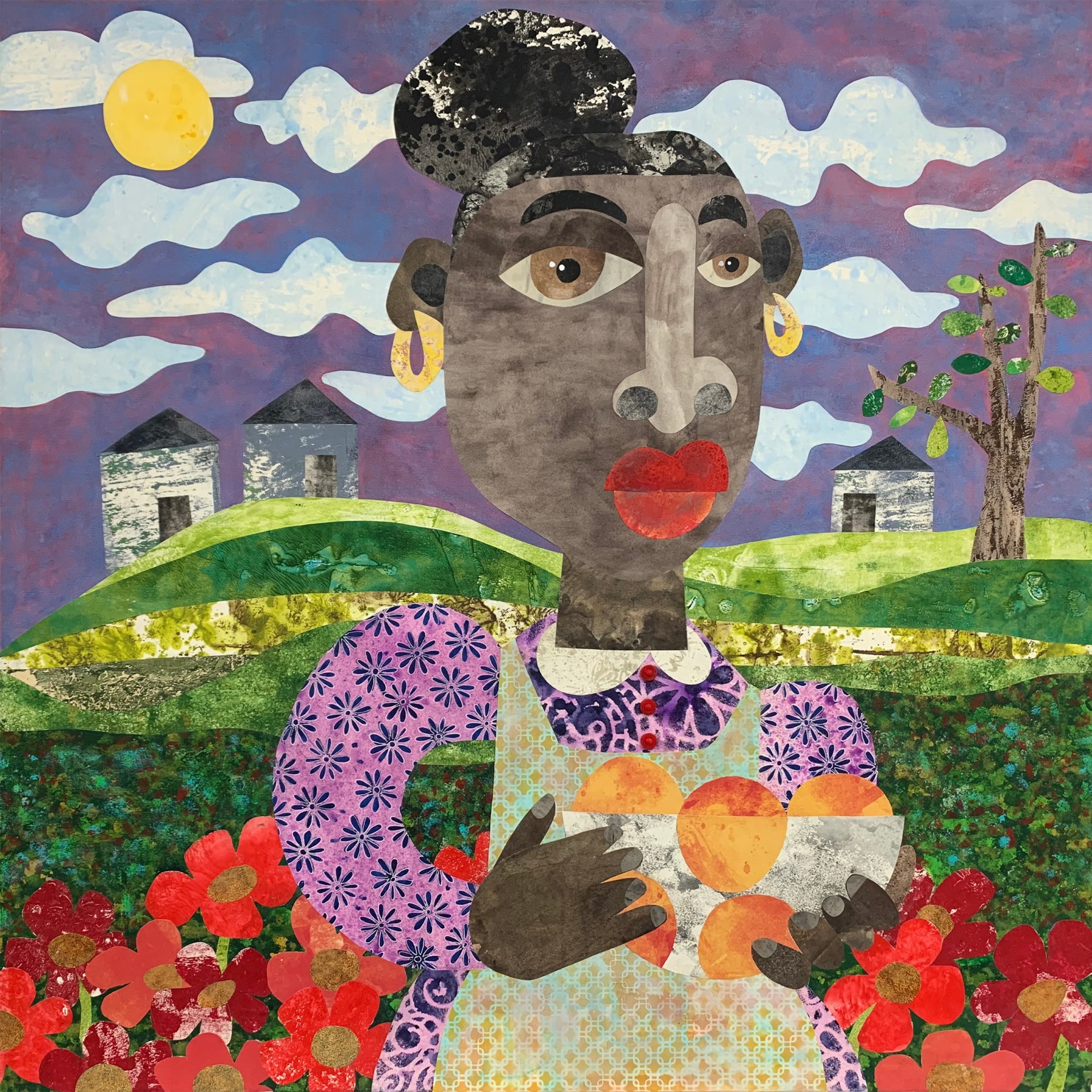 Evita Tezeno, This is For My Baby, Because He Treats Me So Nice, 2022, Acrylic and mixed media collage on canvas, 36 x 36 in.