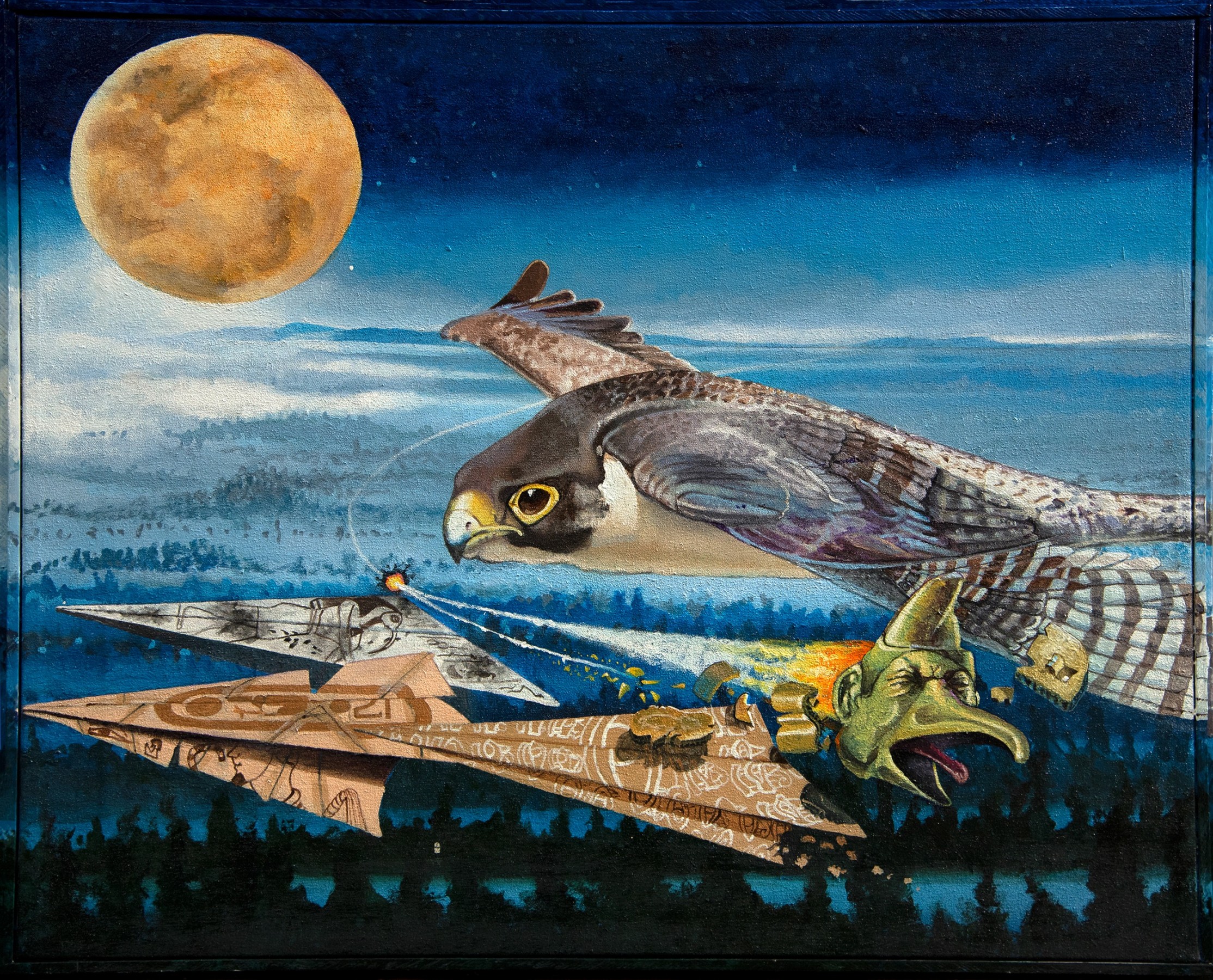 Jim Adams Royal Flypast (Horus flies over the artist&#039;s studio while Seth explodes in rage), 2019&nbsp;