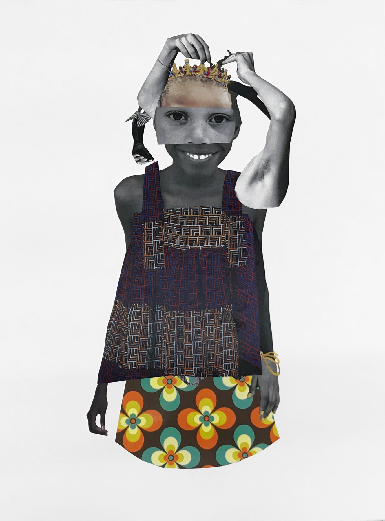 Deborah Roberts The Intrusion, 2018 Collage, gold pigment, and paint on paper