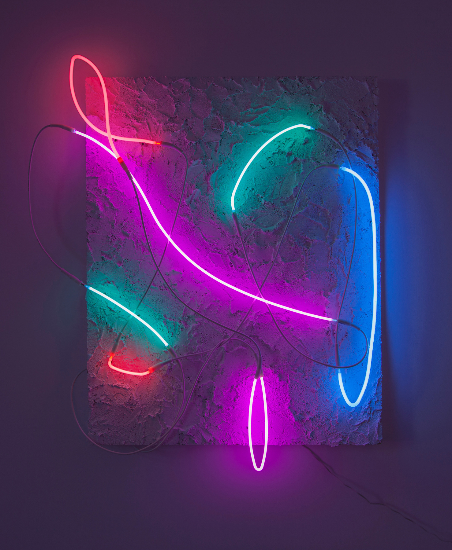 Brandon Andrew Gerber Baby, American Rag, 3/5s Compromise, Coachella, Sunset Junction, Veganaise, This American Life, DWELL, Def Jam, Farm To Table, 2016 Acrylic paint, stucco, neon on panel ​52 x 42 in.