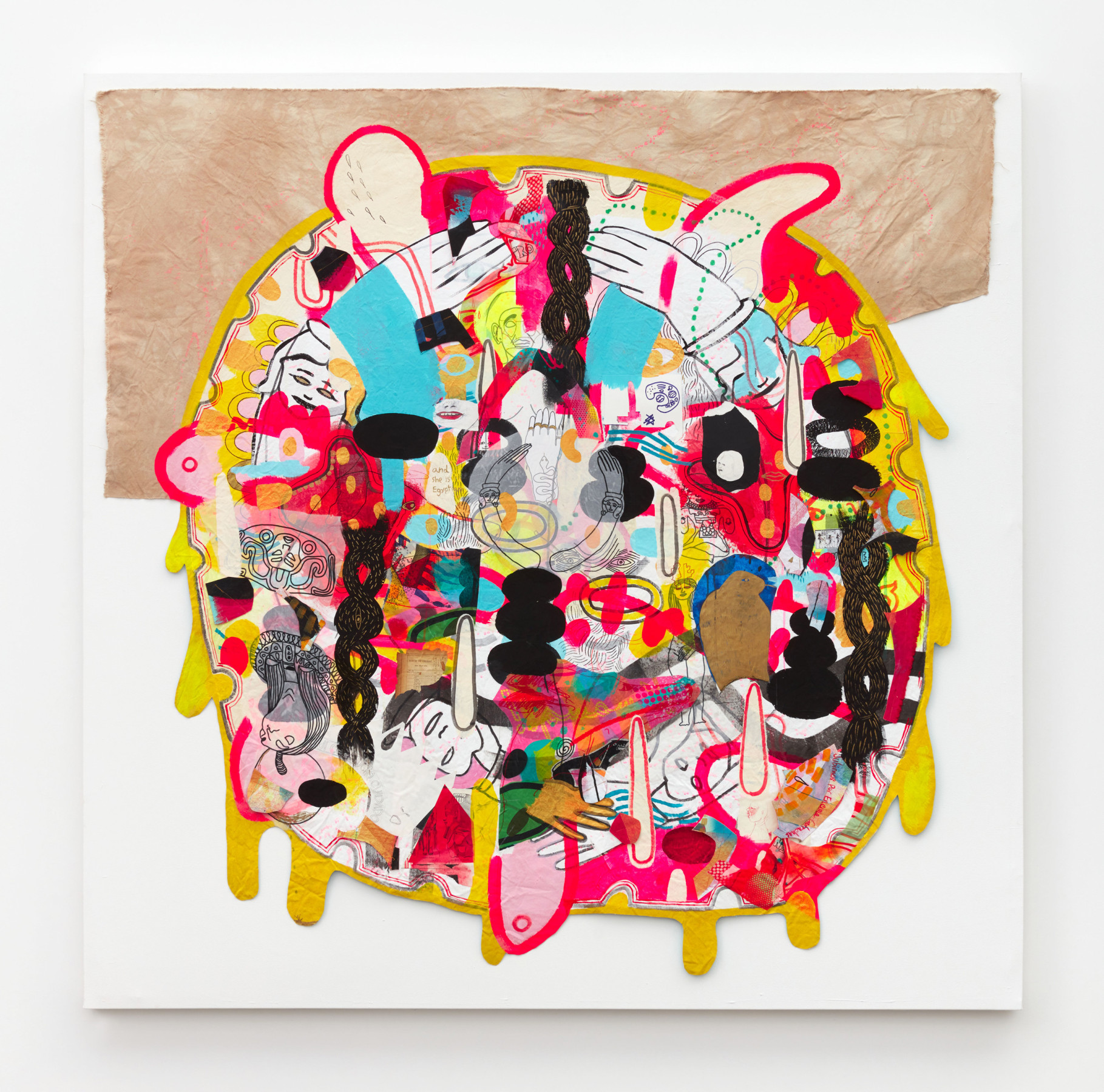 Jackie Milad, Birth (Milad) 2, 2022, Mixed media on hand dyed canvas collage, 68 x 67.5 in.