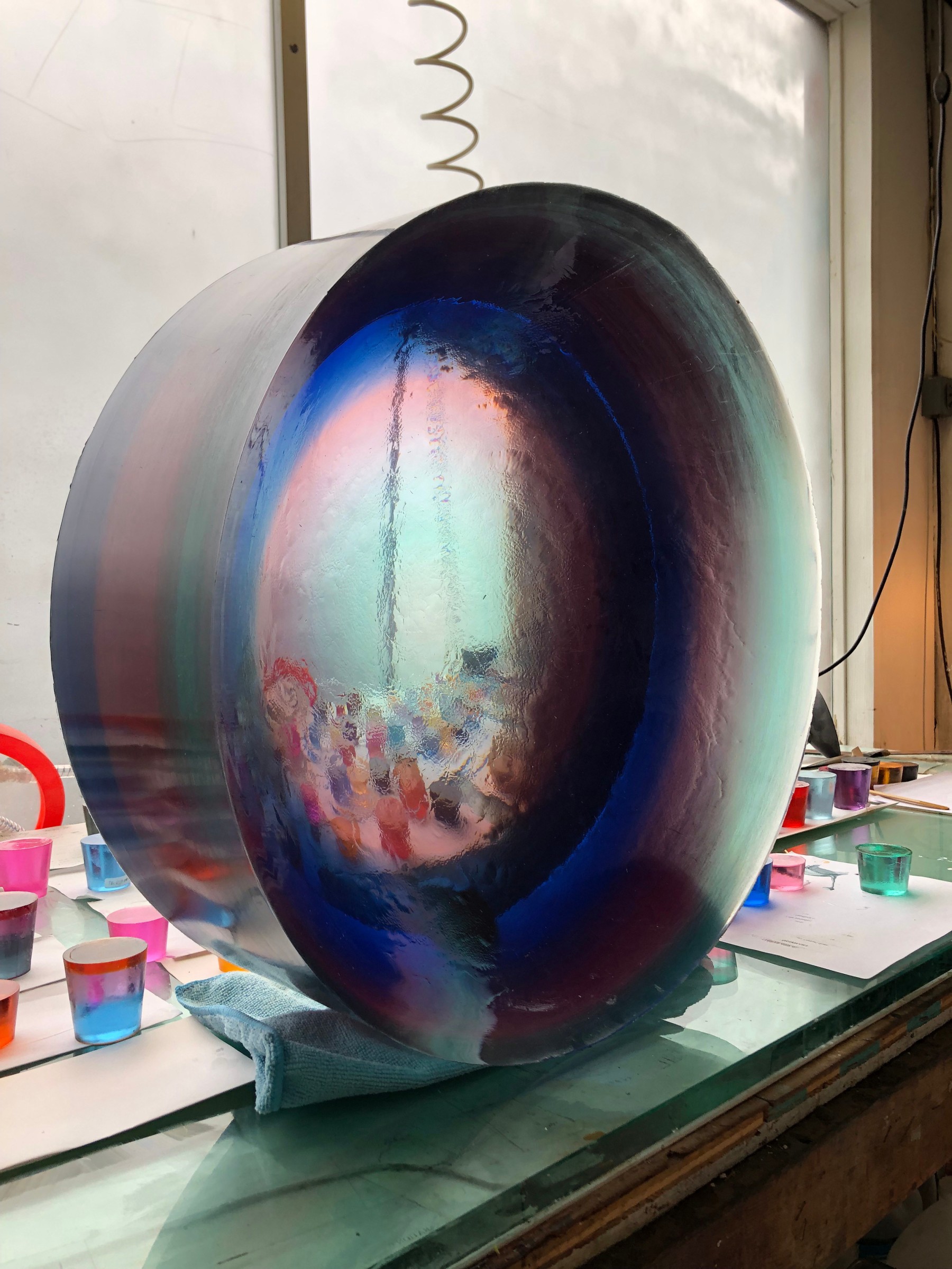 Untitled (parabolic lens), (1969) 2019, IN PROGRESS&amp;nbsp;in&amp;nbsp;the&amp;nbsp;casting room at Fred Eversley&amp;#39;s Venice Beach studio, 2019,&amp;nbsp;Photo by Maria Larsson