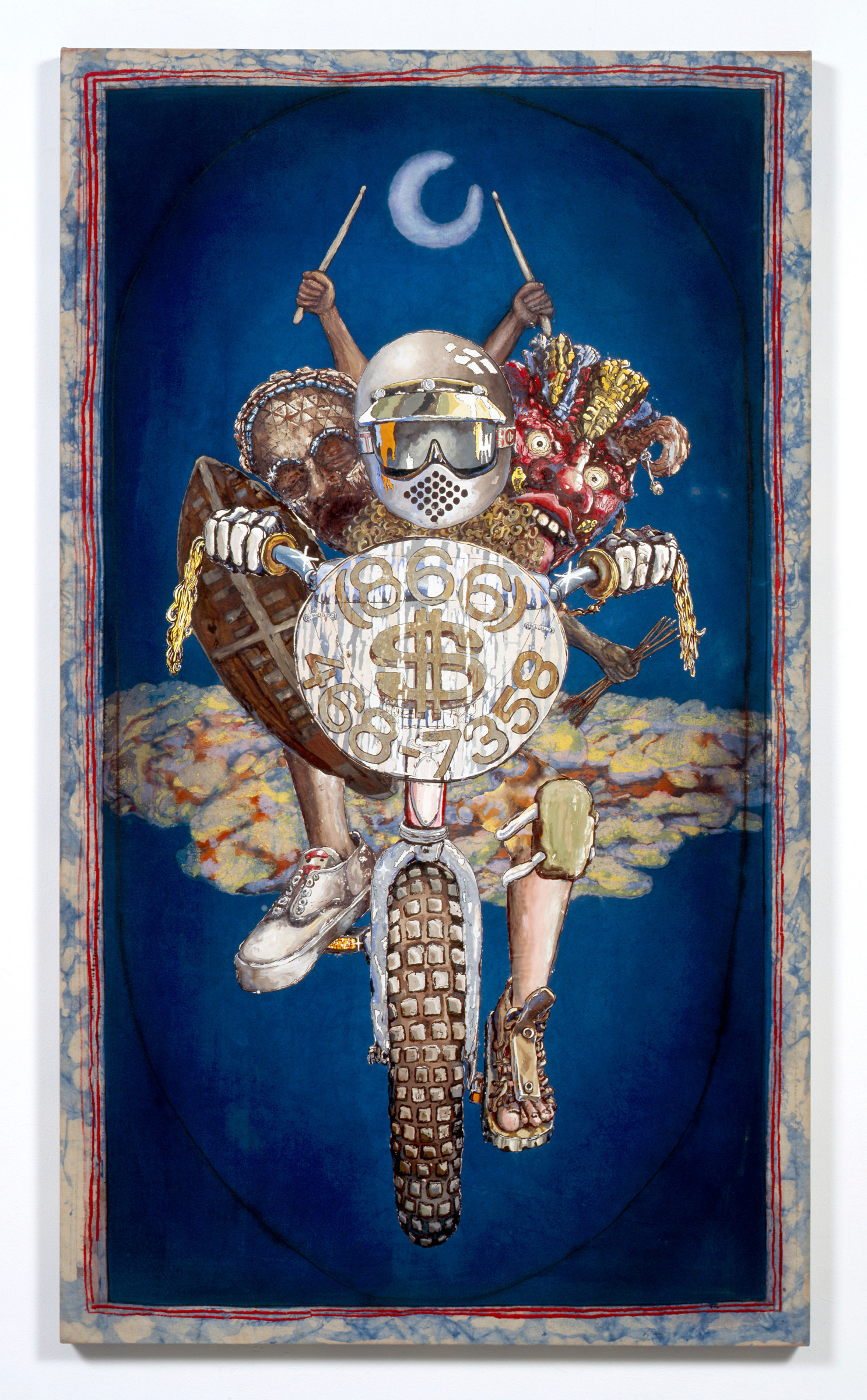 Ivan Morley
Tehachepi, (sic), 2005
oil, acrylic, batik, thread, and UV varnish on canvas
65 x 37 1/2 inches
(165.1 x 95.3 cm)
Photo by Joshua White