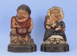 Pair of Painted Cast Iron &quot;Punch and Judy&quot; Doorstops