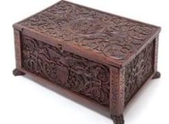 Carved Patriotic Walnut Box Signed &quot;J.H. Bellamy 1876&quot;