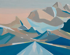 Mountain landscape, blue and grey painting 