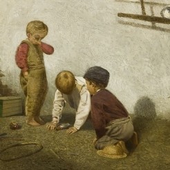 CHARLES CALEB WARD (1831–1896), "His Only Pet," 1871. Oil on board, 5 5/8 x 7 7/8 in. (detail)