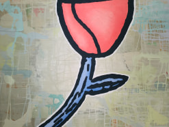 BRINTZ GALLERY, DONALD BAECHLER, The Serious Season (Red + Blue), 2017, Acrylic and fabric collage on canvas, 60 by 60 inches, Flora, Garden Party, Unique Art