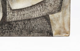 Roger Desserprit's wall sculpture detailed image of signature