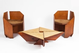 Herv&eacute; Baley's coffee table installation view with pair of Baley chairs