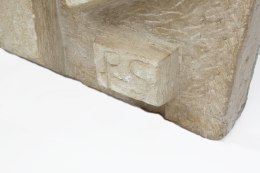 Pierre Székely's &quot;Le Chasseur&quot; limestone relief, detailed view of signature on bottom corner