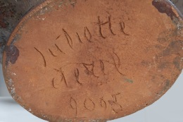 Juliette Derel's ceramic vase detailed image of signature on bottom