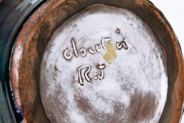 Robert and Jean Cloutier's ceramic vase detailed view of signature on the bottom