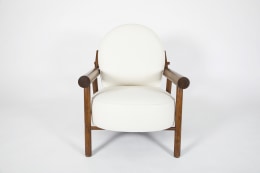 Attributed to Charlotte Perriand, pair of armchairs, single chair front view