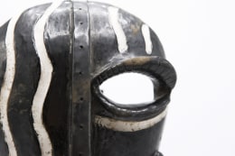 Jaque Sagan's ceramic mask, detailed view of eye and nose