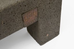 Pierre Sz&eacute;kely's &quot;Espace &eacute;tabli&quot; sculpture, detailed view of metal plate with title, date and name