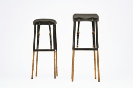 Jacques Adnet pair of bar stools front view