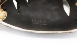 R. Weil's ceramic mask, detailed view of signature on the back of the mask