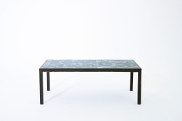French 1960's blue ceramic coffee table straight full view