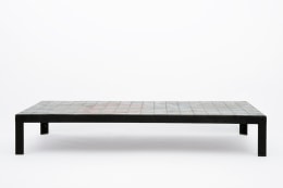 Baty's ceramic coffee table, full straight view from eye-level