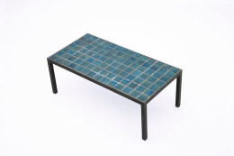 French 1960's blue ceramic coffee table diagonal view from above