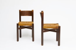 Charlotte Perriand's set of 6 &quot;Meribel&quot; chairs, front and side view of two from above