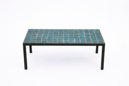French 1960's blue ceramic coffee table straight view from above