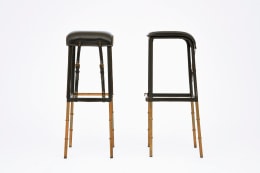 Jacques Adnet pair of bar stools front and side view