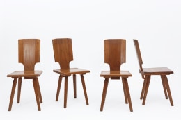 Pierre Chapo's Set of four &quot;S28&quot; chairs straight view of all chairs