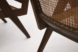 Pierre Jeanneret's pair of easy armchairs detailed of back caning