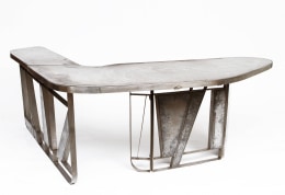 Modernist cement and iron desk, full view from above
