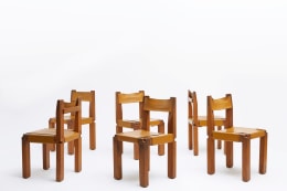 Pierre Chapo set of six &quot;S11B&quot; chairs straight view of all chairs