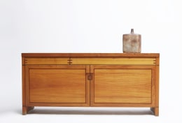 Pierre Chapo's &quot;R08&quot; sideboard straight view with ceramic vase on top