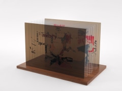 , JOHN CAGE&nbsp;Not Wanting to Say Anything About Marcel Plexigram VI,&nbsp;1969&nbsp;Screenprint on eight Plexiglas panels with walnut base&nbsp;14 x 20 x 1/8 in. (35.6 x 50.8 x 0.3 cm)&nbsp;