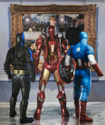 Marc Dennis, Ironman, Batman and Captain America Walk Into a Bar, 2023, Oil on linen, 80 x 68 in (203.2 x 172.7 cm)