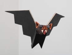 Flying Bat 2, 2023, glazed ceramic, acrylic on wood