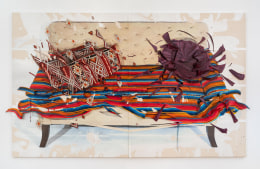 Plateau, 2023 inkjet transfer, acrylic and clear coat on canvas, armature wire