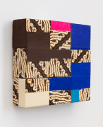 Figure ground equality, 2020, wooden blocks, fabric from Thailand, paper, Flashe acrylic