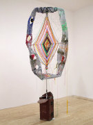 Godzeye, 2011, metal, plastic lace, yarn, thread, rocks, acrylic, plasticine, plaster, mailbox