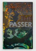 the passer (book cover), 2023, vinyl, spray paint, rubber, pigment, 3m reflective fabric, glow-in-the-dark fabric