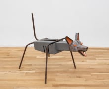 Xoloitzcuintle, 2025 glazed ceramic and acrylic on wood with found object