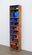 Mostly blue, for E.G., 2020, wooden boxes, cardboard boxes, paper, Flashe acrylic&nbsp;