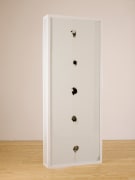 Ballard over Borges, 2011, graphite and latex paint on drywall, painted wood, glass