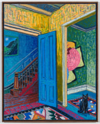 Interior with Elizabeth Murray, 2021, oil stick, oil pastel, and Flashe on linen