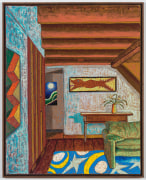 Interior with Mose Toliver, 2021, oil stick, oil pastel, and Flashe on linen
