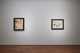 Installation view of&nbsp;Masterworks: From Bonnard to Barcel&oacute;,&nbsp;on view at Acquavella Galleries in New York, Winter 2024.&nbsp;  Left to right: Willem de Kooning,&nbsp;Wading Woman&nbsp;(1965); Jackson Pollock, The&nbsp;Effort of the Dance (c. 1943).