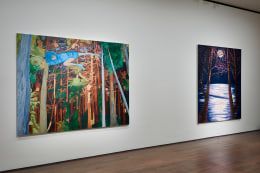 Works by Makiko Kudo and Ann Craven on view in&nbsp;Unnatural Nature: Post-Pop Landscapes,&nbsp;on view in the New York gallery April 21 - June 10, 2022.  Installation view by Kent Pell.