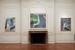 Installation view of California Landscapes: Richard Diebenkorn | Wayne Thiebaud at Acquavella Galleries from February 1-March 16, 2018.