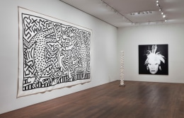 Installation view of White | Black: Works by Miquel Barcel&oacute;, Louise Bourgeois, Jacob El Hanani, Keith Haring, Rashid Johnson, Robert Longo, Jean Paul Riopelle, Joaqu&iacute;n Torres-Garc&iacute;a, and Andy Warhol at Acquavella Galleries from August 13 - September 28, 2018.