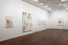 Installation view of Jean-Michel Basquiat Drawing: Work from the Schorr Family Collection at Acquavella Galleries from April 30 - June 12, 2014.